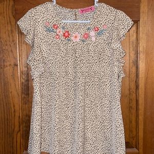 Brown leopard cheetah print and floral blouse shirt